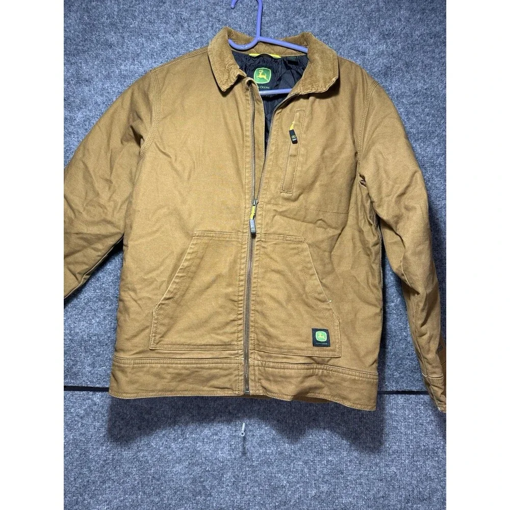 John Deere Boys Quilted‑Lined Canvas Jacket – Brown – Size 10/12 – Button Front